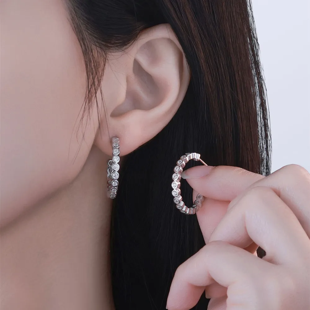 925 Sterling Silver Row-Set Zircon Hoop Earring 40200591 - image1