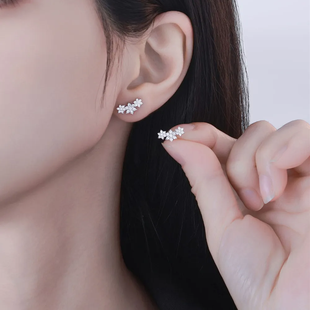 925 Sterling Silver Zircon Snowflake Stud Earring 40200593 - image1