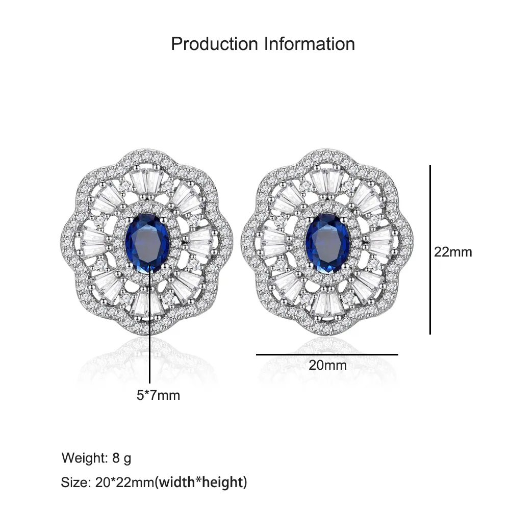 925 Sterling Silver Sapphire Flower Stud Earring 40200594 - image2