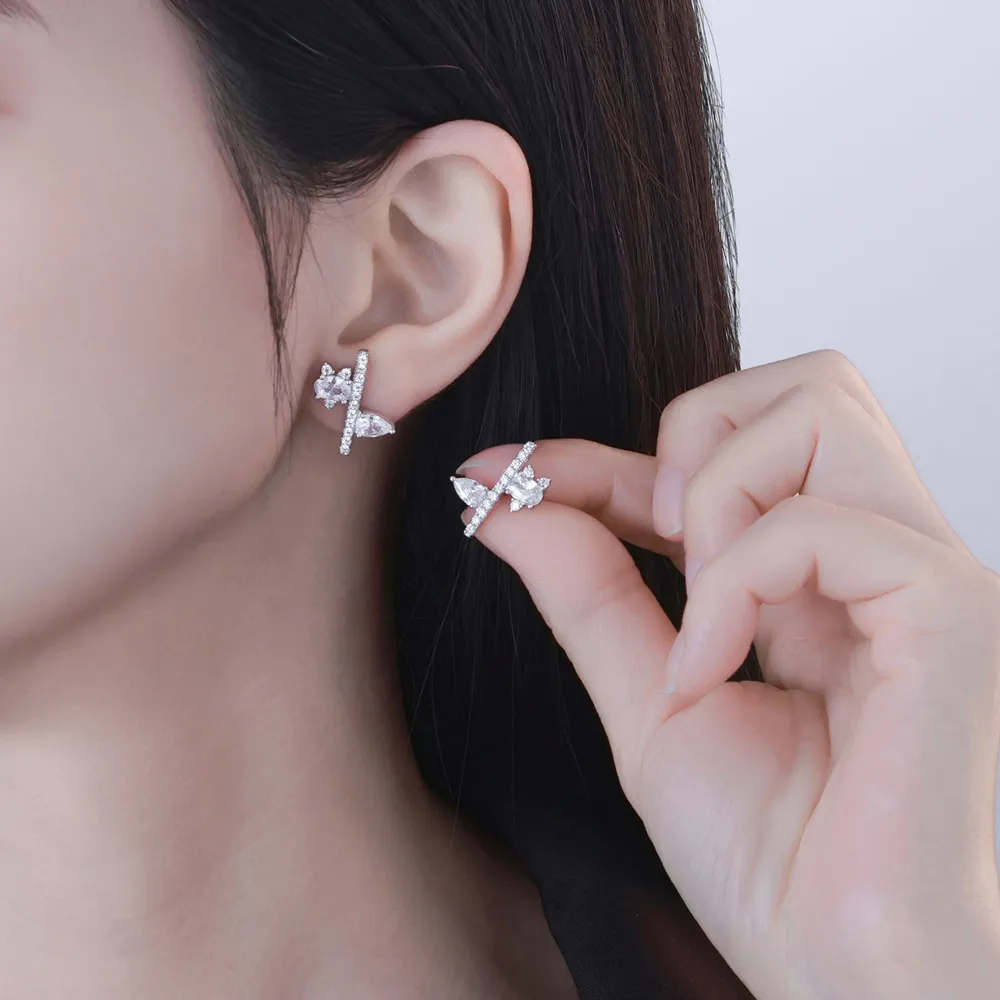 925 Sterling Silver Geometric Zircon Stud Earring 40200597 - image1