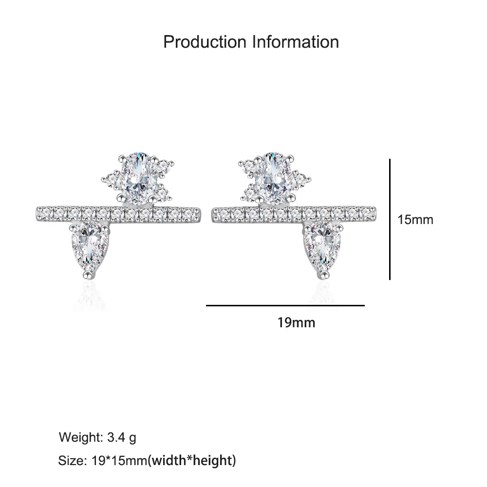 925 Sterling Silver Geometric Zircon Stud Earring 40200597 - image2