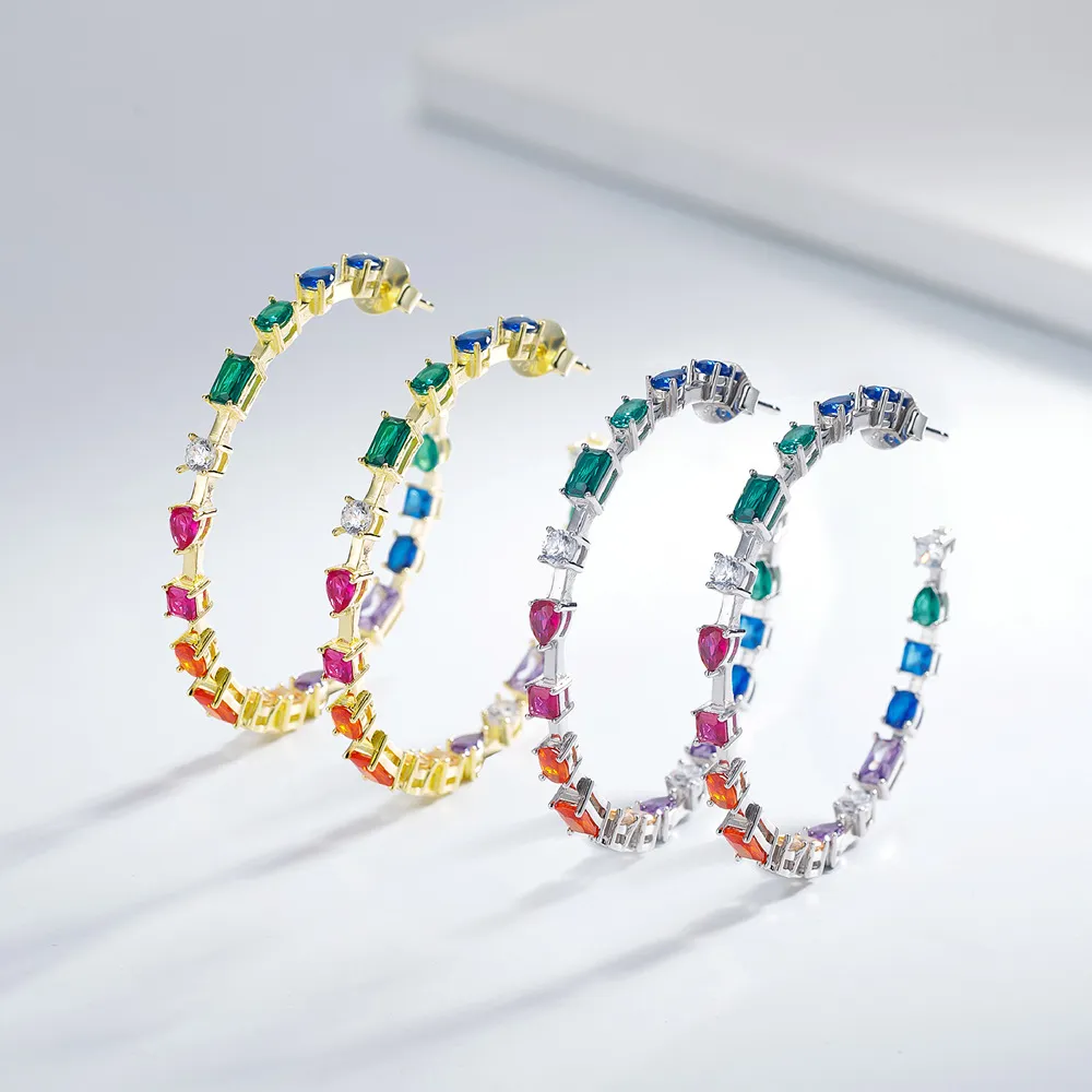 925 Sterling Silver Rainbow Hoop Earring 40200598 - image3