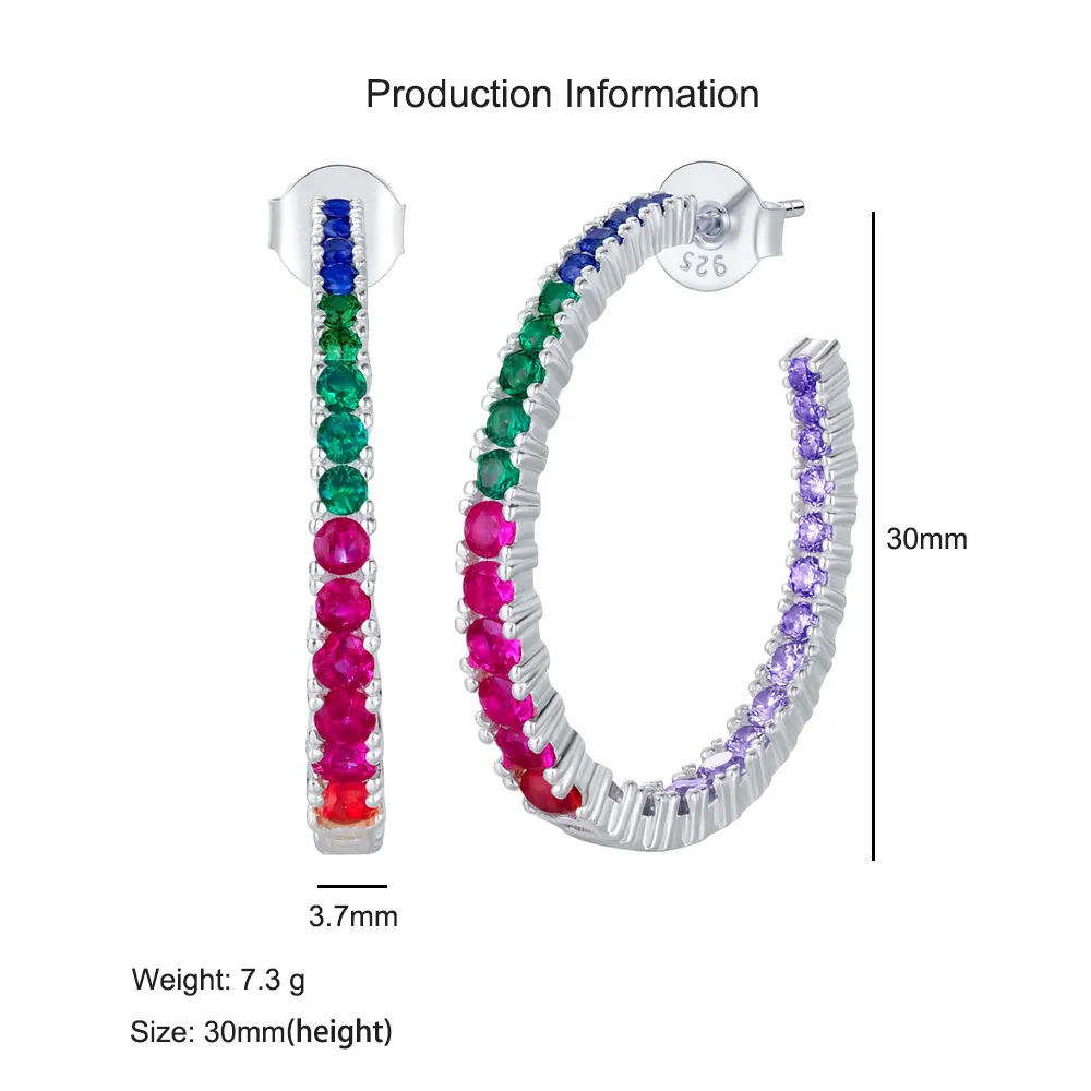 925 Sterling Silver Rainbow Zircon Hoop Earring 40200599 - image2