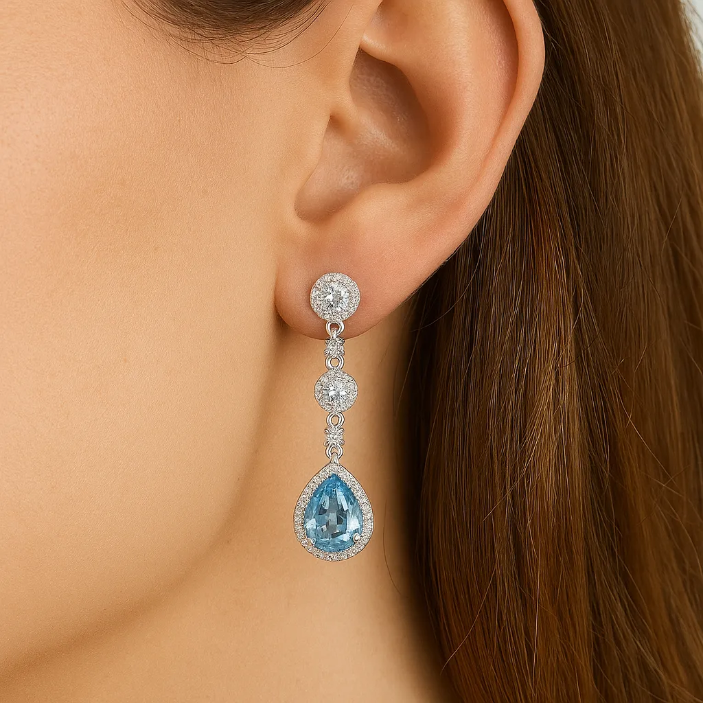 925 Sterling Silver Teardrop Topaz Dangle Stud Earring 40200600 - image1