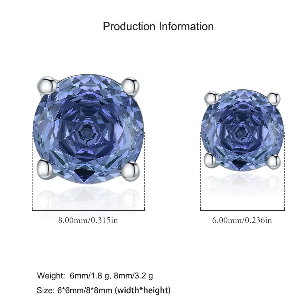 925 Sterling Silver 6mm/8mm Tanzanite Zircon Rose Cut Stud Earring 40200601 - image2