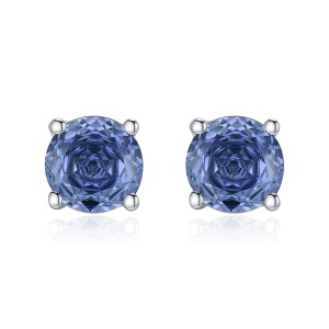 925 Sterling Silver 6mm/8mm Tanzanite Zircon Rose Cut Stud Earring 40200601