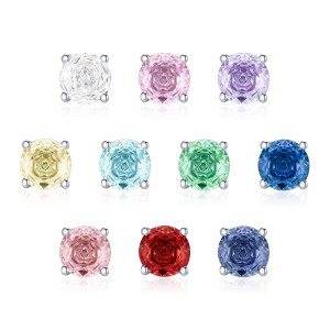 925 Sterling Silver 6mm/8mm Tanzanite Zircon Rose Cut Stud Earring 40200601