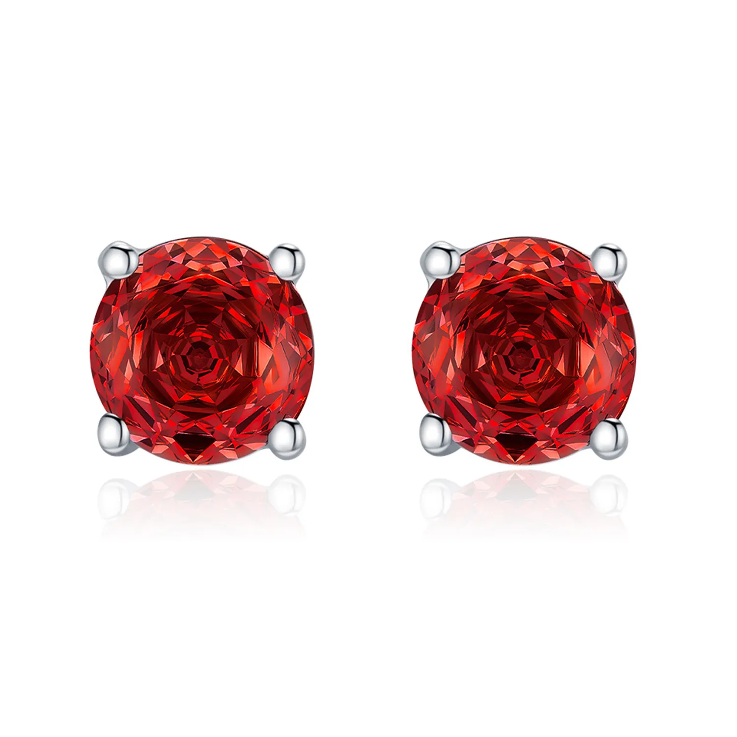 925 Sterling Silver 6mm/8mm Red Rose Cut Stud Earring 40200602