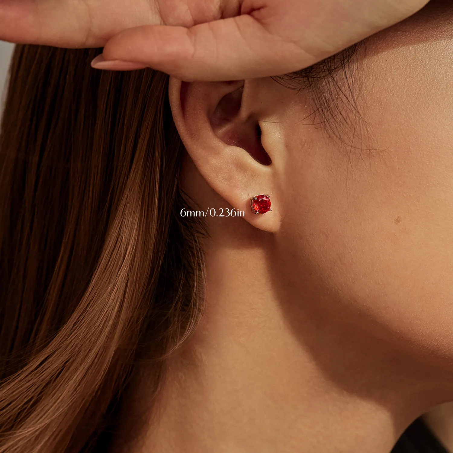 925 Sterling Silver 6mm/8mm Red Rose Cut Stud Earring 40200602 - image1