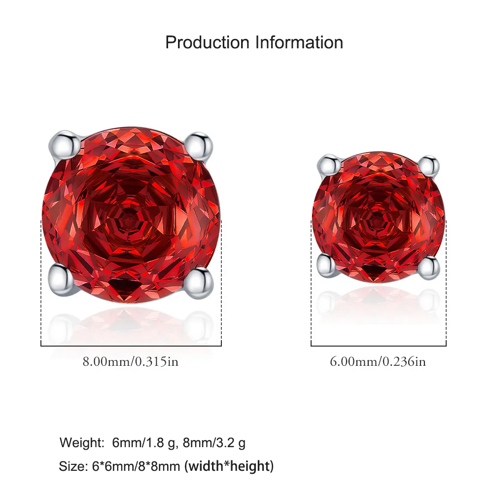 925 Sterling Silver 6mm/8mm Red Rose Cut Stud Earring 40200602 - image2