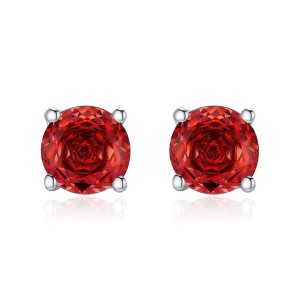 925 Sterling Silver 6mm/8mm Red Rose Cut Stud Earring 40200602