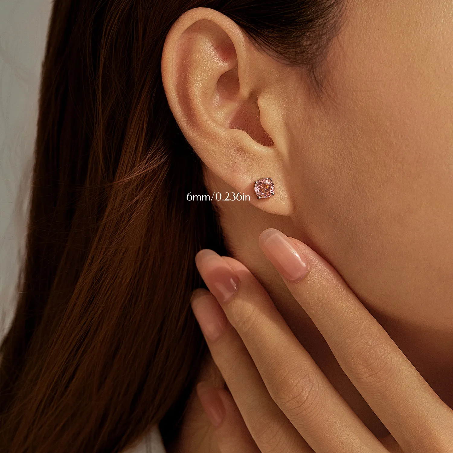 925 Sterling Silver 6mm/8mm Morganite Orange Rose Cut Stud Earring 40200603 - image1