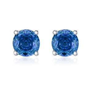 925 Sterling Silver 6mm/8mm Royal Blue Rose Cut Stud Earring 40200604