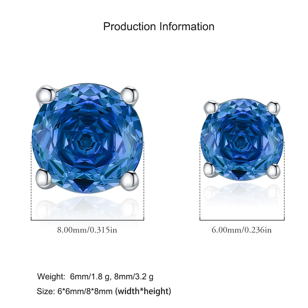 925 Sterling Silver 6mm/8mm Royal Blue Rose Cut Stud Earring 40200604 - image2