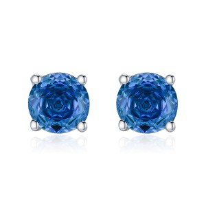 925 Sterling Silver 6mm/8mm Royal Blue Rose Cut Stud Earring 40200604