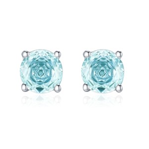 925 Sterling Silver Light Aqua Blue Rose Cut Stud Earring 40200606