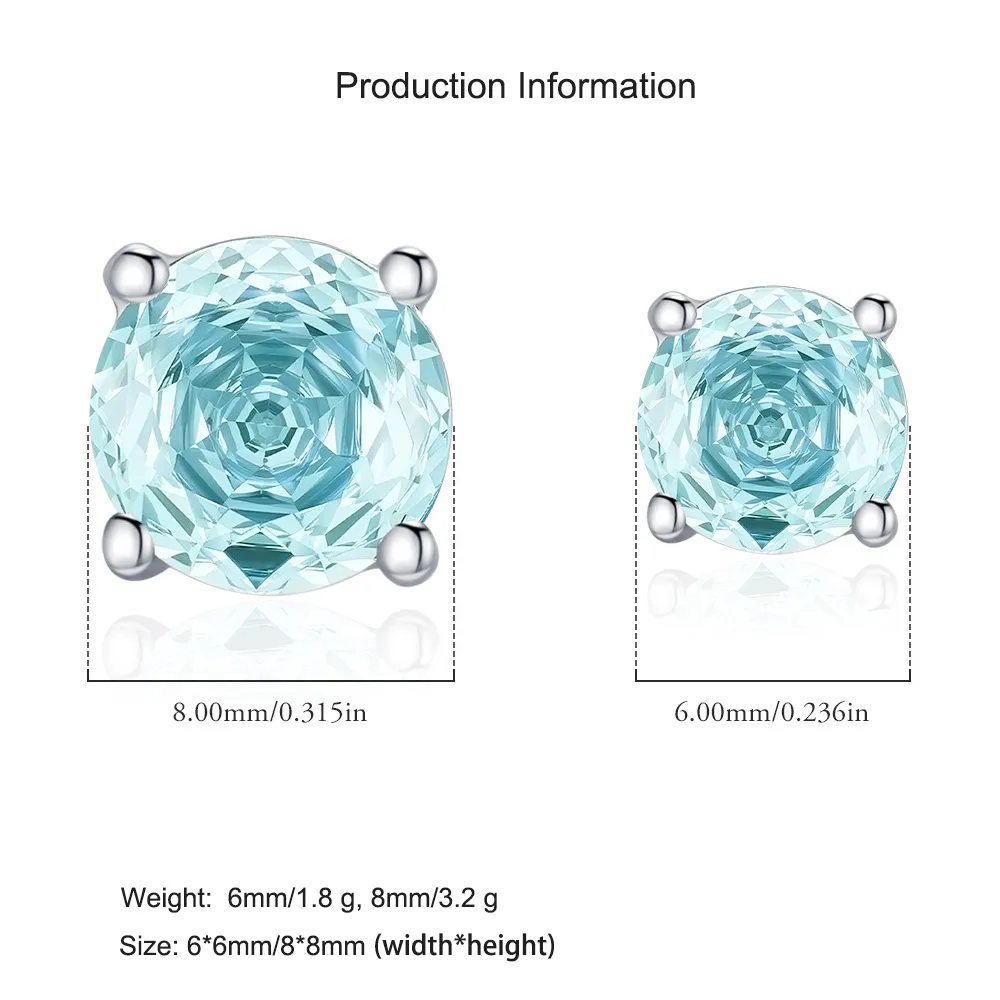 925 Sterling Silver Light Aqua Blue Rose Cut Stud Earring 40200606 - image3