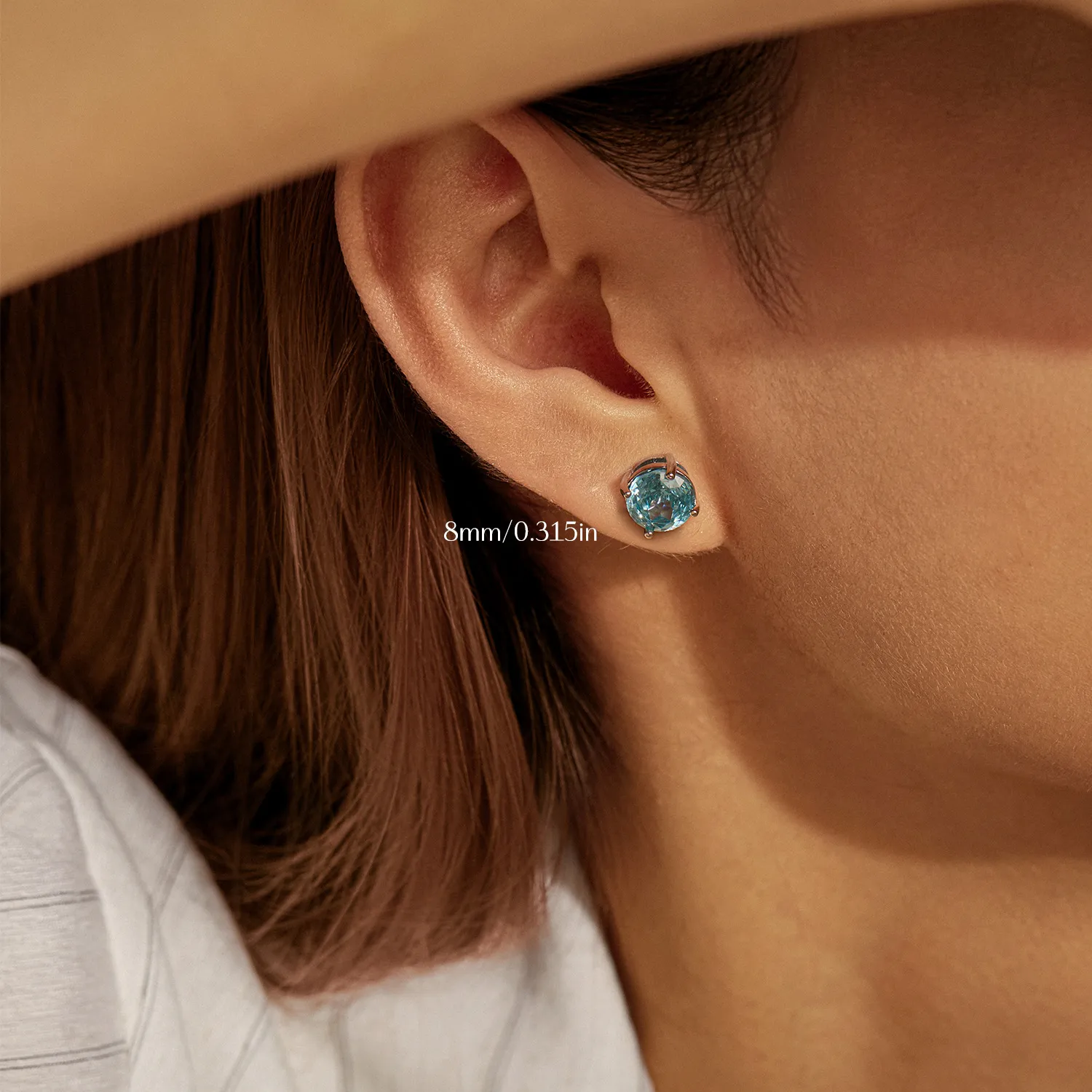 925 Sterling Silver Light Aqua Blue Rose Cut Stud Earring 40200606 - image4
