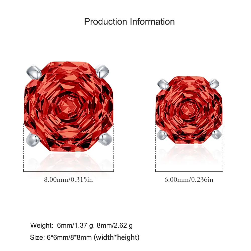 925 Sterling Silver Red Octagon Rose Cut Stud Earring 40200611 - image2