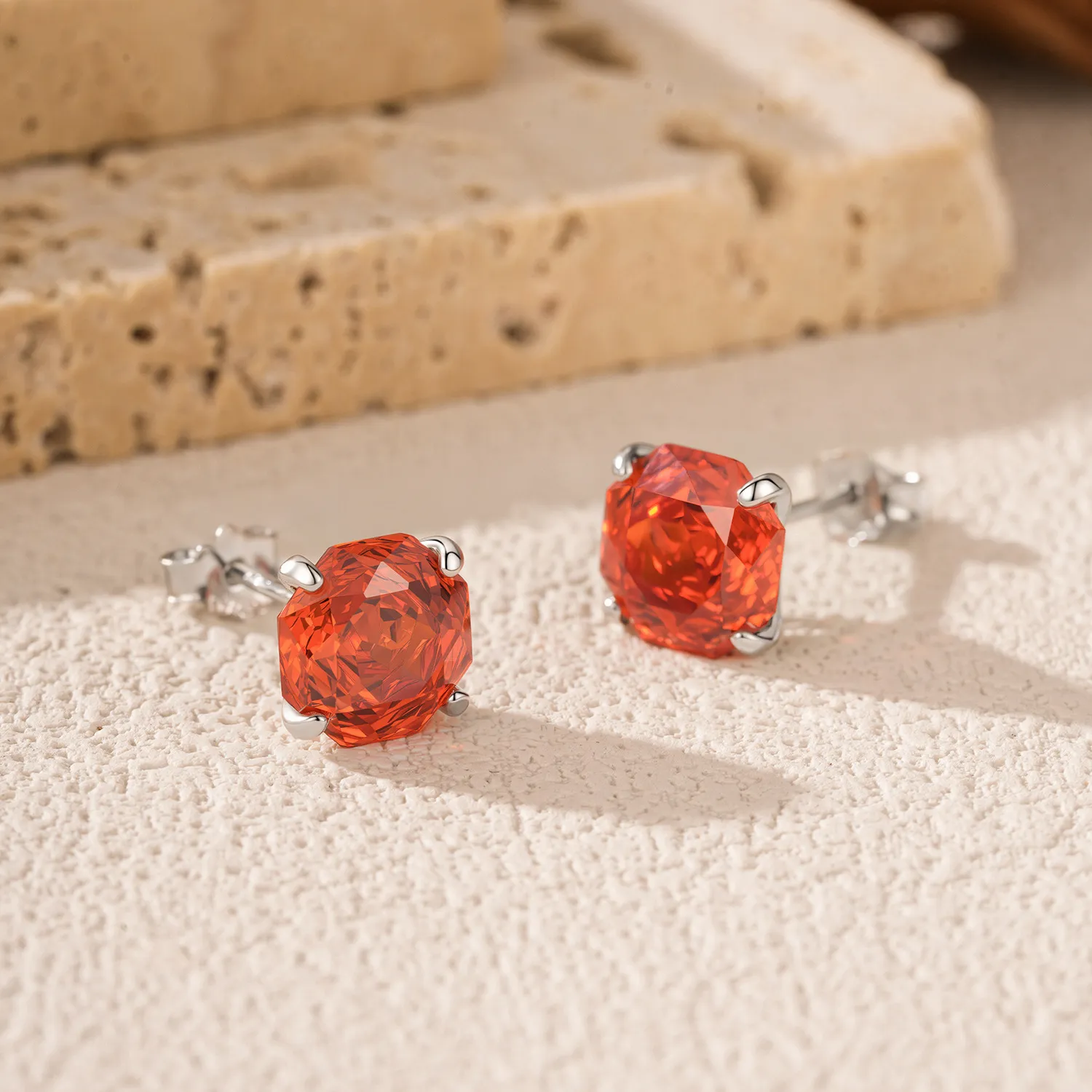 925 Sterling Silver Red Octagon Rose Cut Stud Earring 40200611 - image4