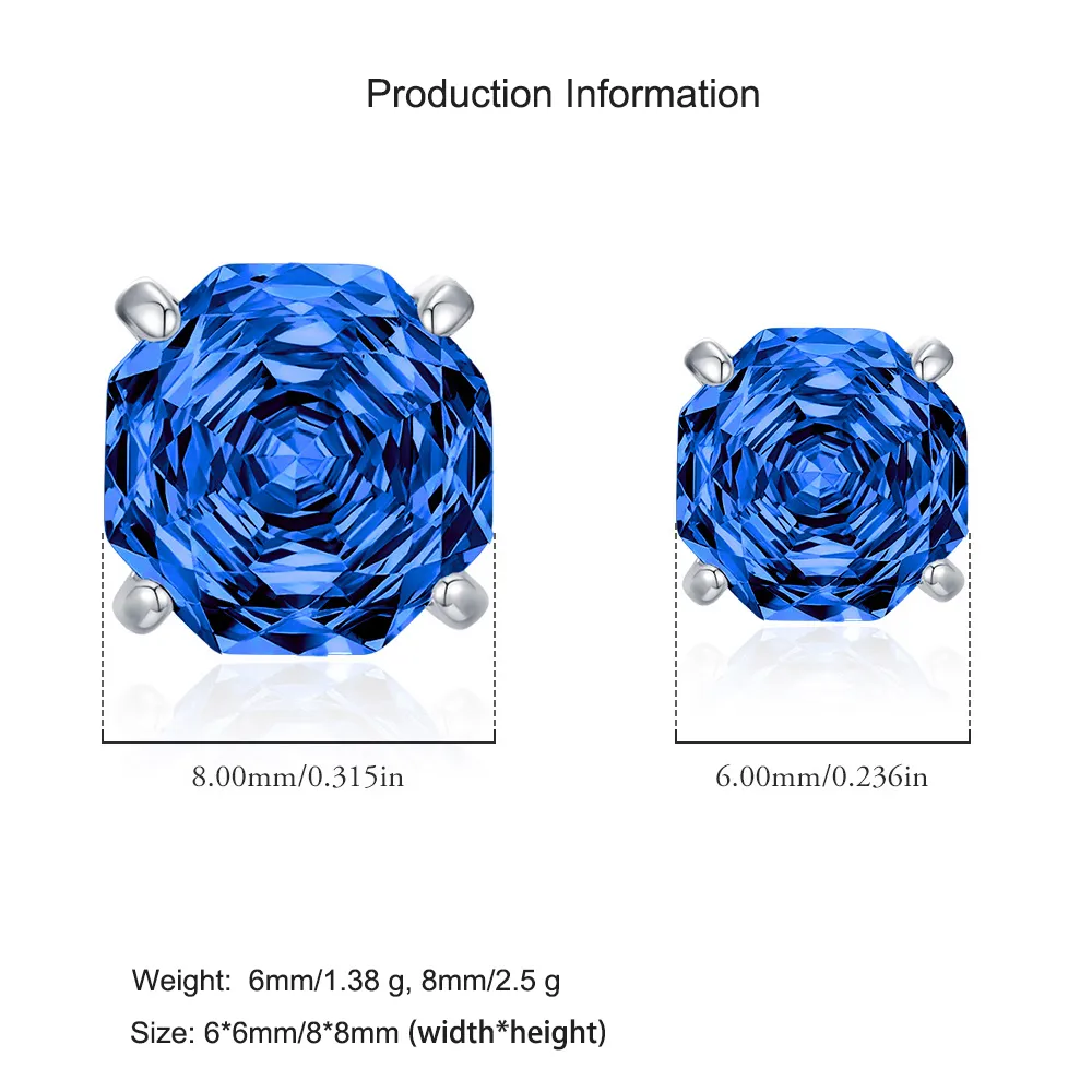 925 Sterling Silver Royal Blue Octagon Rose Cut Stud Earring 40200612 - image2