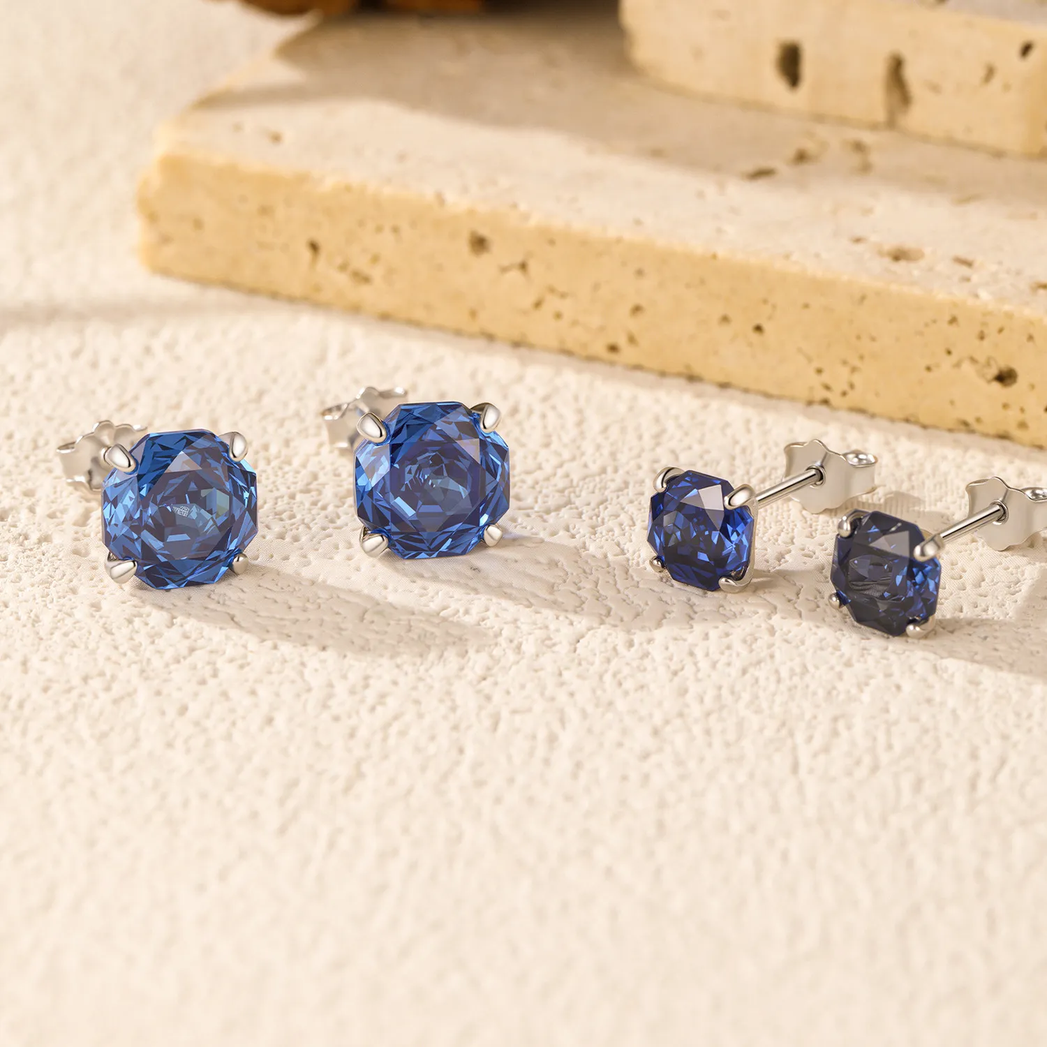 925 Sterling Silver Royal Blue Octagon Rose Cut Stud Earring 40200612 - image3
