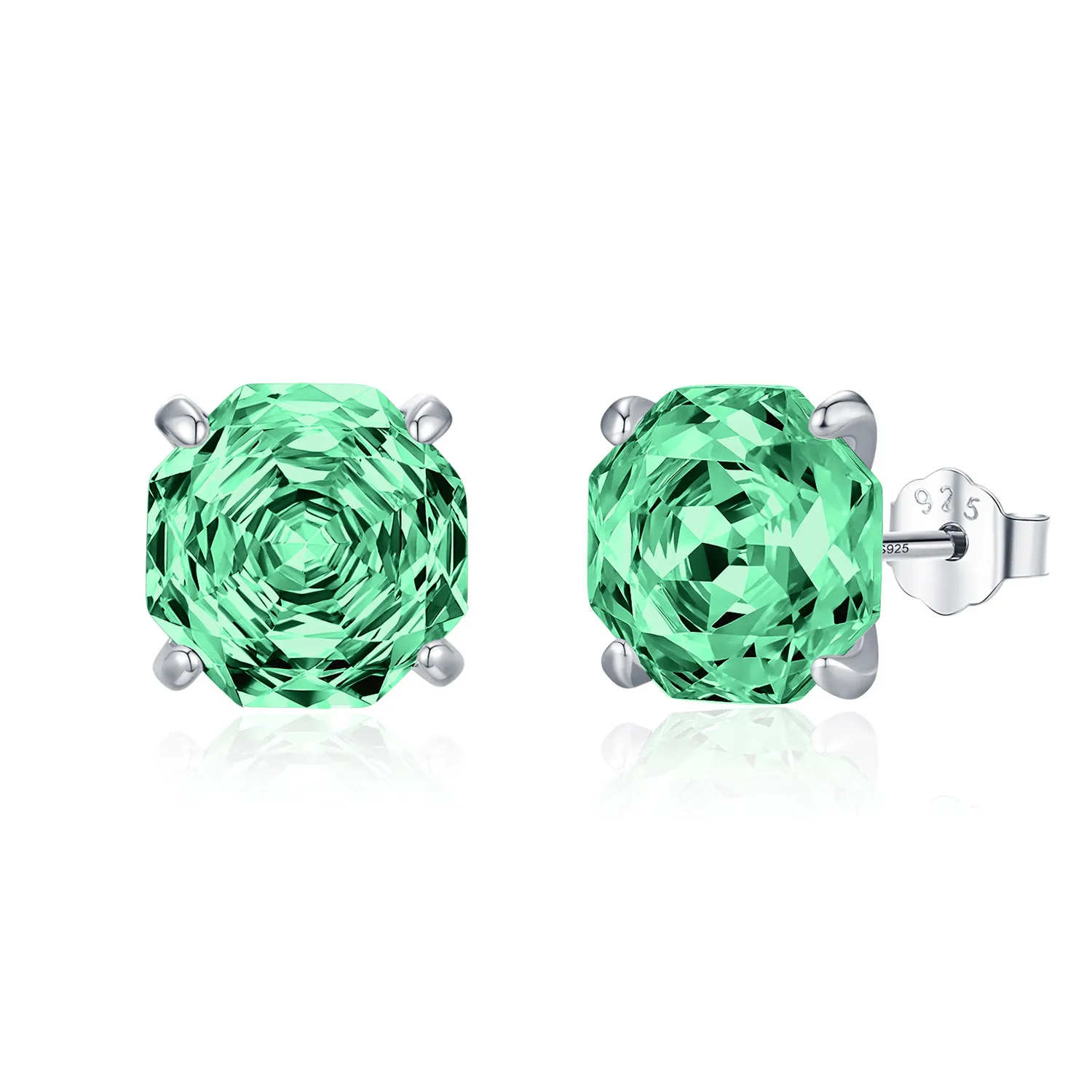 925 Sterling Silver Paraiba Green Octagon Rose Cut Stud Earring 40200613