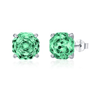 925 Sterling Silver Paraiba Green Octagon Rose Cut Stud Earring 40200613