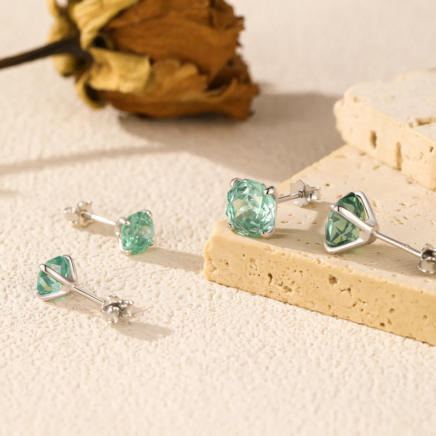 925 Sterling Silver Paraiba Green Octagon Rose Cut Stud Earring 40200613 - image3