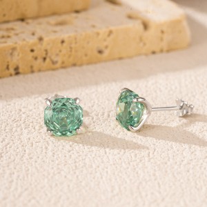925 Sterling Silver Paraiba Green Octagon Rose Cut Stud Earring 40200613
