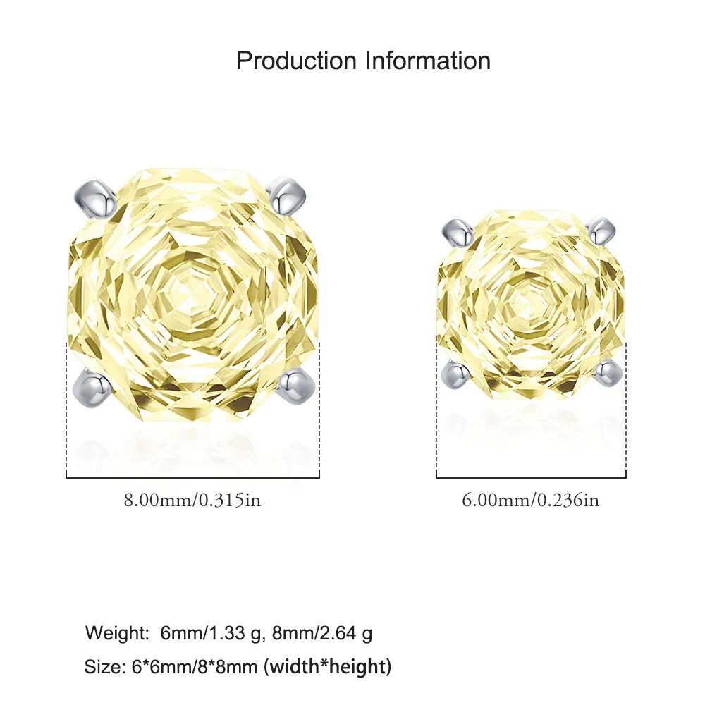 925 Sterling Silver Yellow Octagon Rose Cut Stud Earring 40200614 - image2