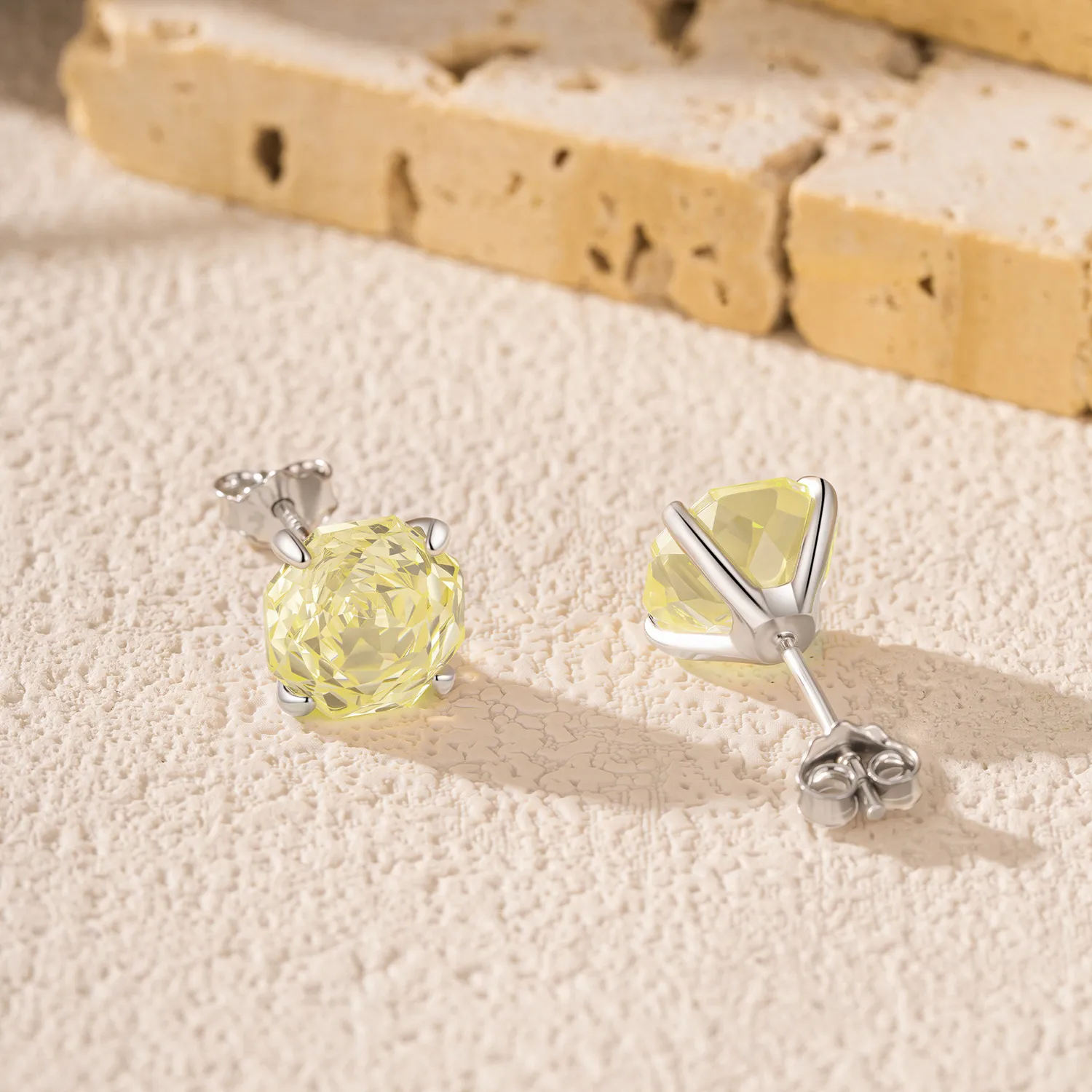 925 Sterling Silver Yellow Octagon Rose Cut Stud Earring 40200614 - image3