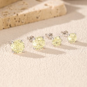 925 Sterling Silver Yellow Octagon Rose Cut Stud Earring 40200614