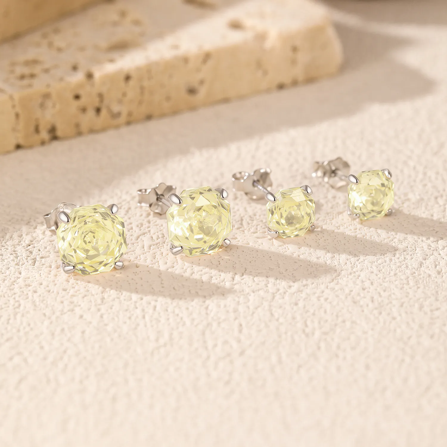 925 Sterling Silver Yellow Octagon Rose Cut Stud Earring 40200614 - image4