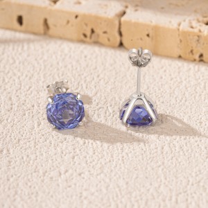 925 Sterling Silver Tanzanite Blue Octagon Rose Cut Stud Earring 40200615