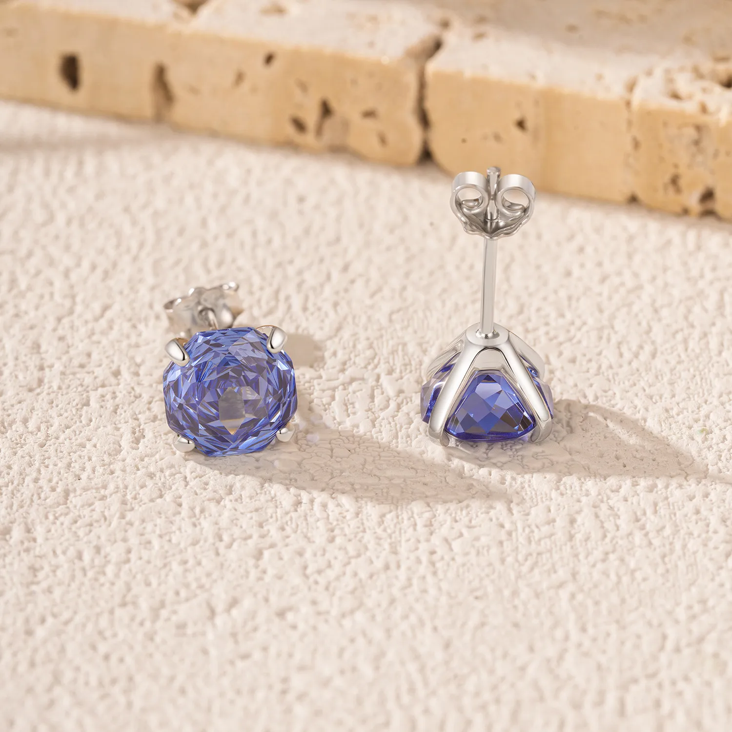 925 Sterling Silver Tanzanite Blue Octagon Rose Cut Stud Earring 40200615 - image4