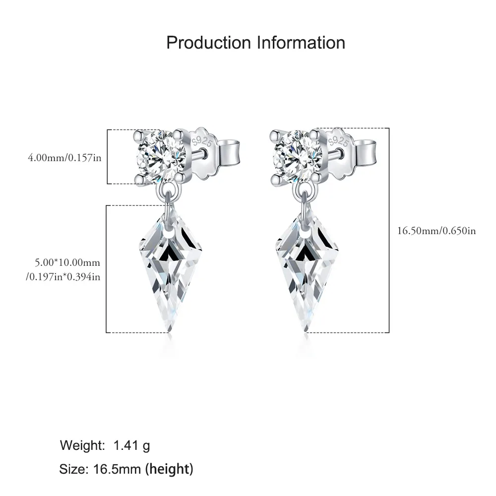 925 Sterling Silver Kite CZ Drop Earring 40200616 - image2