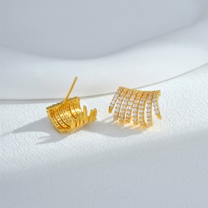 925 Sterling Silver Zircon Pavé Line Bar Earring 40200618