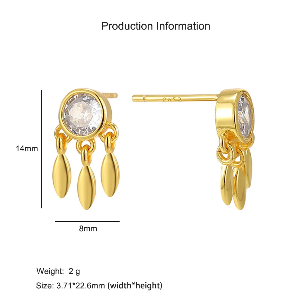925 Sterling Silver Zircon Tassel Stud Earring 40200619 - image2