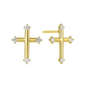 925 Sterling Silver Cross Zircon Stud Earring 40200620