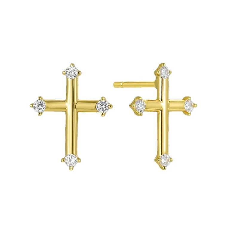 925 Sterling Silver Cross Zircon Stud Earring 40200620