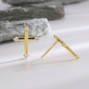 925 Sterling Silver Cross Zircon Stud Earring 40200620