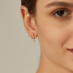 925 Sterling Silver Cross Zircon Stud Earring 40200620