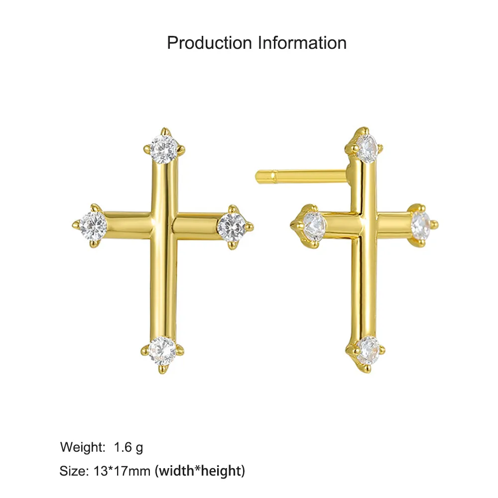 925 Sterling Silver Cross Zircon Stud Earring 40200620 - image2