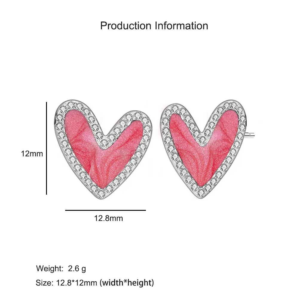 925 Sterling Silver Enamel Glitter Heart Stud Earring 40200621 - image2
