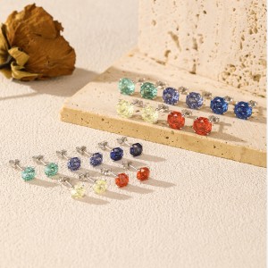 925 Sterling Silver Lavende Octagon Rose Cut Stud Earring 40200627