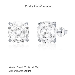 925 Sterling Silver White Octagon Rose Cut Stud Earring 40200623