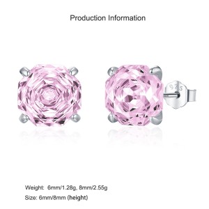 925 Sterling Silver Light Pink Octagon Rose Cut Stud Earring 40200624