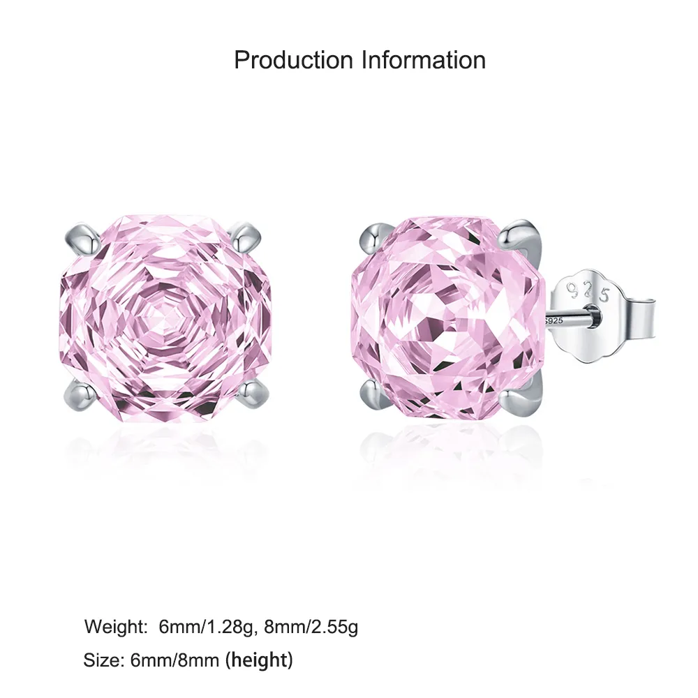 925 Sterling Silver Light Pink Octagon Rose Cut Stud Earring 40200624 - image2