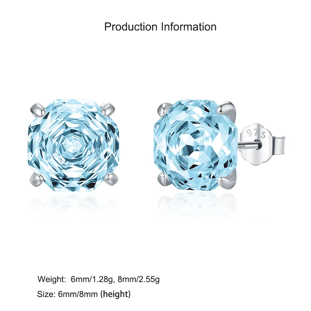 925 Sterling Silver Light Aquamarine Octagon Rose Cut Stud Earring 40200625 - image2